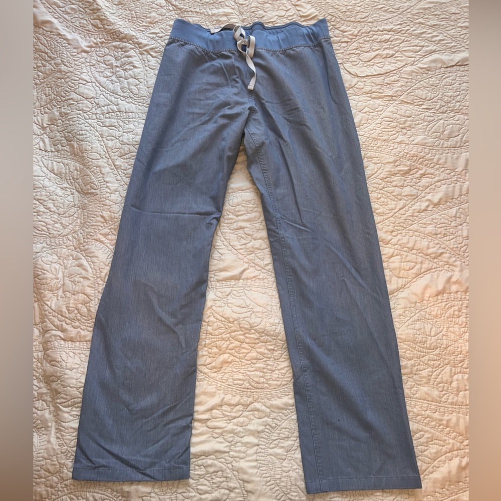 FIGS Women’s Heather Indigo Livingston Basic Scrub Pants; Size L Tall